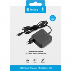 Зарядний пристрій 1xUSB 65W (USB-C) Gan built in cable 2m чорний Sandberg (135-79) Зарядний пристрій 1xUSB 65W (USB-C) Gan built in cable 2m чорний Sandberg (135-79)