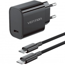 Зарядний пристрій 1xUSB-C 30W + USB-C cable М-М Black Vention (G18B0-EU)