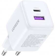 Зарядний пристрій 2xUSB 30W (USB-A + USB-C) X516 Gan білий Ugreen (65015) Зарядний пристрій 2xUSB 30W (USB-A + USB-C) X516 Gan білий Ugreen (65015)