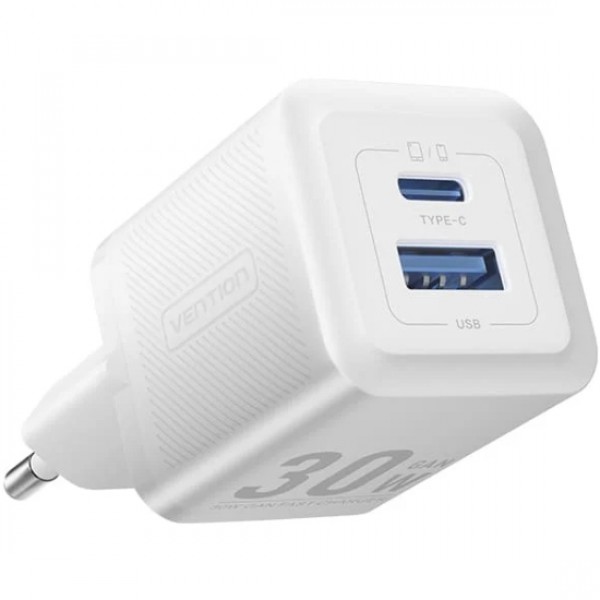 Зарядний пристрій 2xUSB 30W (USB-A/USB-C) + USB-C cable М-М White Vention (TZ-FEQW0-EU-01)