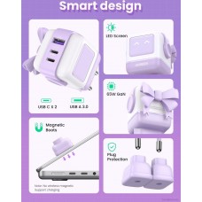 Зарядний пристрій 3xUSB 65W (2xUSB-C+USB-A) Gan Robot tech Fast Charger Фіолетовий CD361 Ugreen (35291)