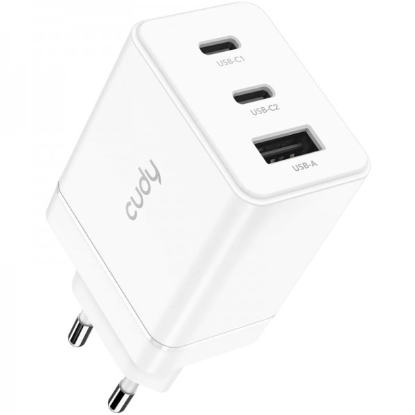 Зарядний пристрій 3xUSB 67W (GaN 1хUSB-C QC+PD 3.0 вилка ЄС для iPhone 12) Cudy (CH67)