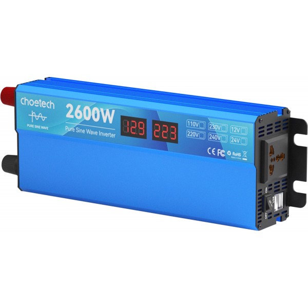 Інвертор автомобільний Choetech 12\220V 2600W (1300Вт) чиста синусоїда (CJ2600Q-V2)
