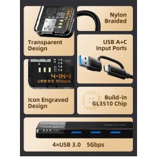 Концентратор Cabletime USB C/A - 4 Port USB 3.0, 5Gbps, 0.15 m (CB05B)