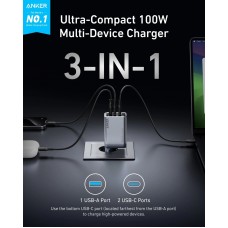 Мережевий зарядний пристрій Anker PowerPort GaNPrime 100W 2xUSB Type-C, USB Type-A Silver (A2688341)