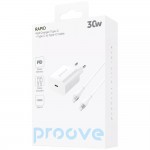 Мережевий зарядний пристрій Proove Rapid 30W White (WCRP30012202) + кабель USB Type-C Мережевий зарядний пристрій Proove Rapid 30W White (WCRP30012202) + кабель USB Type-C