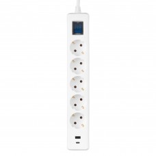 Мережевий фільтр 2E 5хSchuko, 1 х USB, 1 x USB-C, 3 м (2E-SP515M3USBWH)