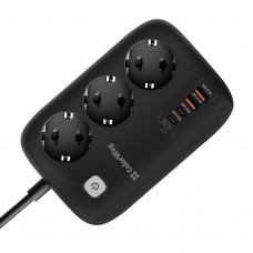 Фільтр живлення ColorWay CW-CHE34PDB GaN3 Pro PD 65W (2USB-A + 2 TYPE-C) 3 розетки, 4 USB, 2 м, чорний (CW-CHE34PDB)