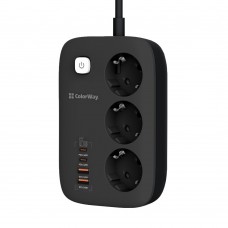 Фільтр живлення ColorWay CW-CHE34PDB GaN3 Pro PD 65W (2USB-A + 2 TYPE-C) 3 розетки, 4 USB, 2 м, чорний (CW-CHE34PDB)