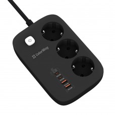 Фільтр живлення ColorWay CW-CHE34PDB GaN3 Pro PD 65W (2USB-A + 2 TYPE-C) 3 розетки, 4 USB, 2 м, чорний (CW-CHE34PDB)