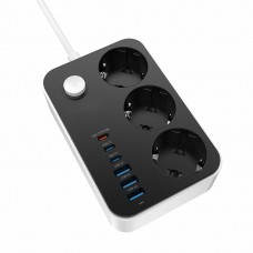 Фільтр живлення ColorWay CW-CHE36PDB 20W (3 USB-A + 3 TYPE-C) 3 розетки, 6 USB, 2 м, чорний (CW-CHE36PDB)