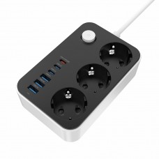 Фільтр живлення ColorWay CW-CHE36PDB 20W (3 USB-A + 3 TYPE-C) 3 розетки, 6 USB, 2 м, чорний (CW-CHE36PDB)