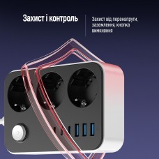 Фільтр живлення ColorWay CW-CHE36PDB 20W (3 USB-A + 3 TYPE-C) 3 розетки, 6 USB, 2 м, чорний (CW-CHE36PDB)