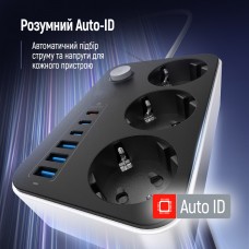 Фільтр живлення ColorWay CW-CHE36PDB 20W (3 USB-A + 3 TYPE-C) 3 розетки, 6 USB, 2 м, чорний (CW-CHE36PDB)