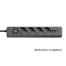Фільтр живлення ColorWay CW-CHE435PDB 4 розетки, 3USB (2USB-A + 1 TYPE-C) (24W), 2м, Black (CW-CHE435PDB)
