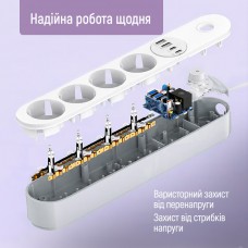Фільтр живлення ColorWay CW-CHE44PDW 4 розетки, 4USB (Type-C PD20W + 3USB QC3.0) (45W), 2 м, White (CW-CHE44PDW)