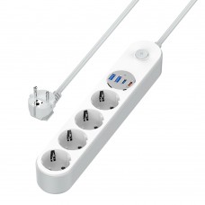 Фільтр живлення ColorWay CW-CHE44PDW 4 розетки, 4USB (Type-C PD20W + 3USB QC3.0) (45W), 2 м, White (CW-CHE44PDW)
