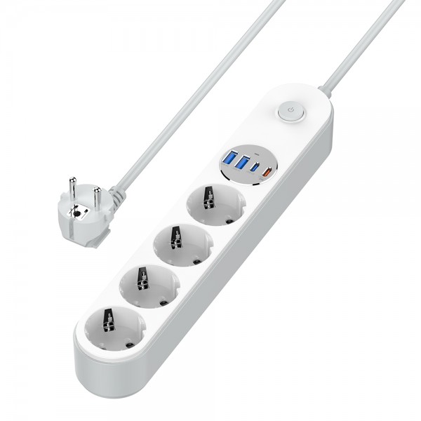 Фільтр живлення ColorWay CW-CHE44PDW 4 розетки, 4USB (Type-C PD20W + 3USB QC3.0) (45W), 2 м, White (CW-CHE44PDW)