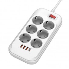 Фільтр живлення ColorWay CW-CHE64PDW 6 розеток, 4USB (Type-C PD20W + 3USB QC3.0) (38W), 2м, White (CW-CHE64PDW)