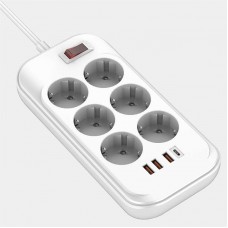 Фільтр живлення ColorWay CW-CHE64PDW 6 розеток, 4USB (Type-C PD20W + 3USB QC3.0) (38W), 2м, White (CW-CHE64PDW)