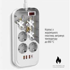 Фільтр живлення ColorWay CW-CHE64PDW 6 розеток, 4USB (Type-C PD20W + 3USB QC3.0) (38W), 2м, White (CW-CHE64PDW)