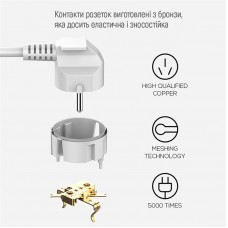 Фільтр живлення ColorWay CW-CHE64PDW 6 розеток, 4USB (Type-C PD20W + 3USB QC3.0) (38W), 2м, White (CW-CHE64PDW)