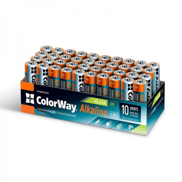 Батарейка ColorWay Alkaline Power AA/LR06 Colour Box 40шт (CW-BALR06-40CB)