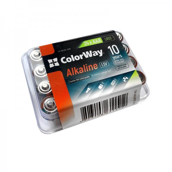 Батарейка ColorWay Alkaline Power AAA/LR03 Plactic Box 24шт (CW-BALR03-24PB)