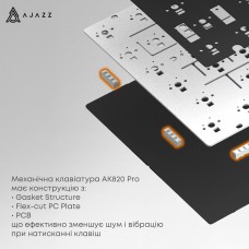 Клавіатура бездротова Ajazz AK820 Pro Flying Fish Switch Black RGB With Screen (AK820PRO-FF-BGY)