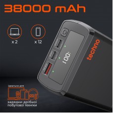 Універсальна мобільна батарея Techno PDC130 38000mAh PD 130W QC 3.0 Black (PDC130)