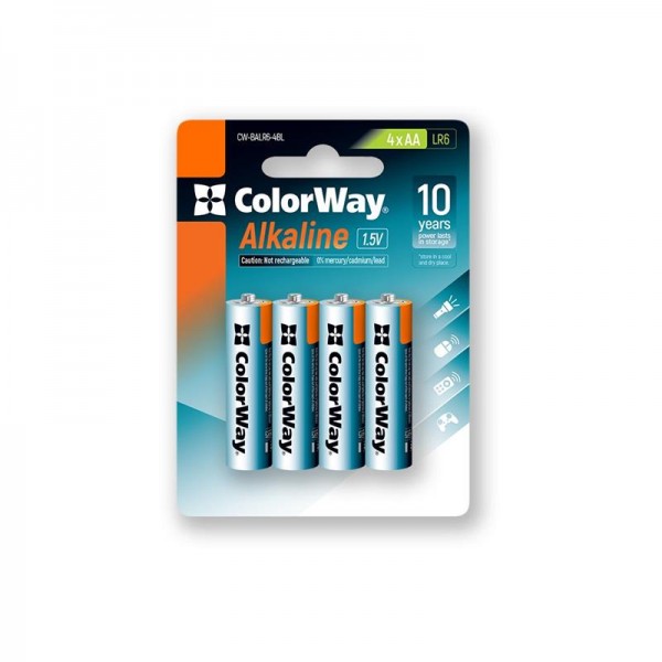 Батарейка ColorWay Alkaline Power AA/LR06 BL 4шт (CW-BALR06-4BL)
