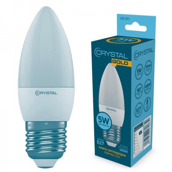 Лампа світлодіодна свічка Crystal Gold 5W E27 4000K (C37-011)