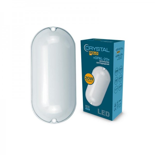 Світильник настінно-стельовий світлодіодний CRYSTAL GOLD 20W IP 54 OPAL DNL-029 (DNL-029)