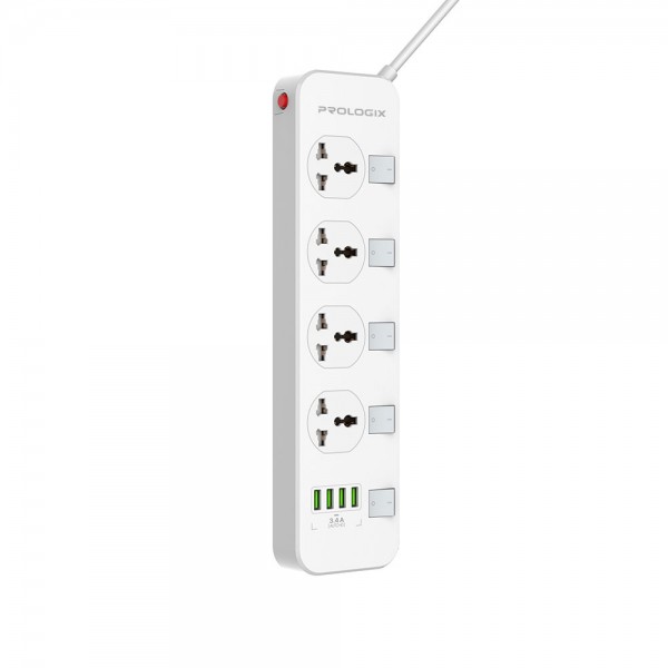 Фільтр живлення ProLogix Premium (PR-SC4408W) 2.5 кВт, 4 розетки, 4 USB, 2 м, з вимикачами, білий