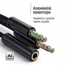 Адаптер ColorWay 3.5 мм - 2х3.5 мм (F/M), 1 м, Black (CW-AD-J2MJ)