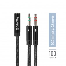 Адаптер ColorWay 3.5 мм - 2х3.5 мм (F/M), 1 м, Black (CW-AD-J2MJ)