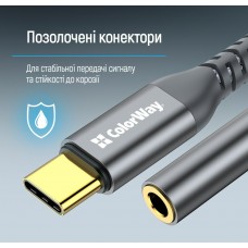Адаптер ColorWay USB Type-C - 3.5 мм (M/F), 0.14 м, Gray (CW-AD-CJ)