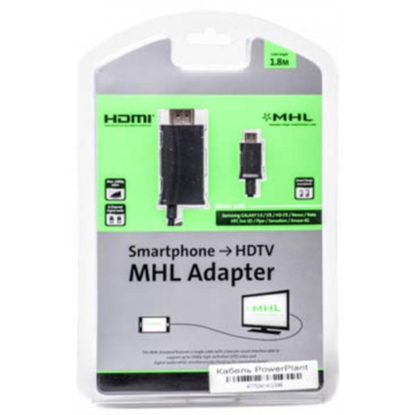 Кабель PowerPlant (KD00AS1239) microUSB-HDMI, 1.8м, Black