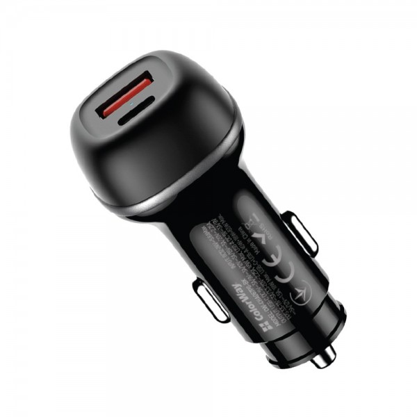 Автомобільний зарядний пристрій ColorWay 2USB (Type-C PD45W + USB QC3.0 18W) 63W Black (CW-CHA067PD-BK)