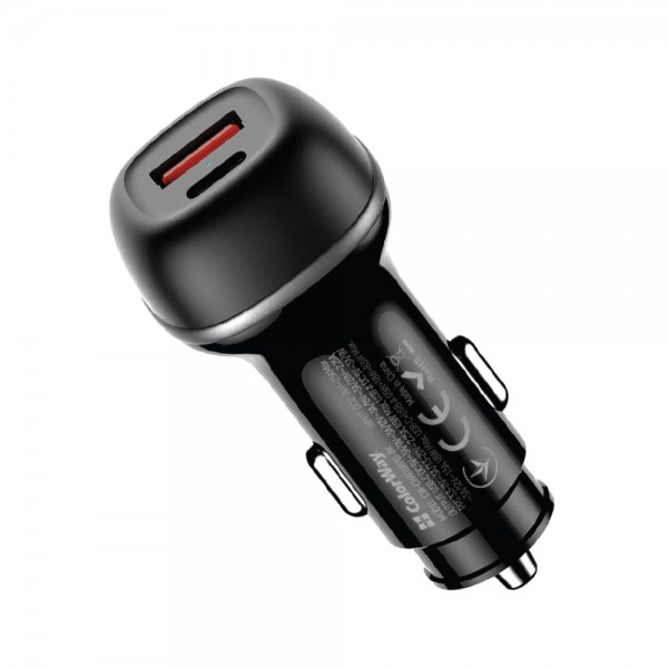 Автомобільний зарядний пристрій ColorWay 2USB (Type-C PD65W + USB QC3.0 18W) 83W Black (CW-CHA068PD-BK)