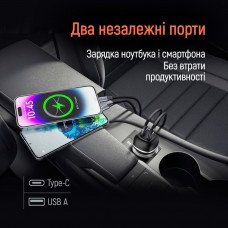 Автомобільний зарядний пристрій ColorWay 2USB (Type-C PD65W + USB QC3.0 18W) 83W Black (CW-CHA068PD-BK)