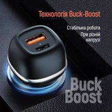 Автомобільний зарядний пристрій ColorWay 2USB (Type-C PD65W + USB QC3.0 18W) 83W Black (CW-CHA068PD-BK)
