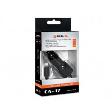 Автомобільний зарядний пристрій REAL-EL CA-17 (2USB, 2.1A) Black + кабель Lightning (EL123160010)