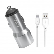 Автомобільний зарядний пристрій XO TZ09 (2USB, 2.4A) Gray (6920680873517) + кабель Lightning