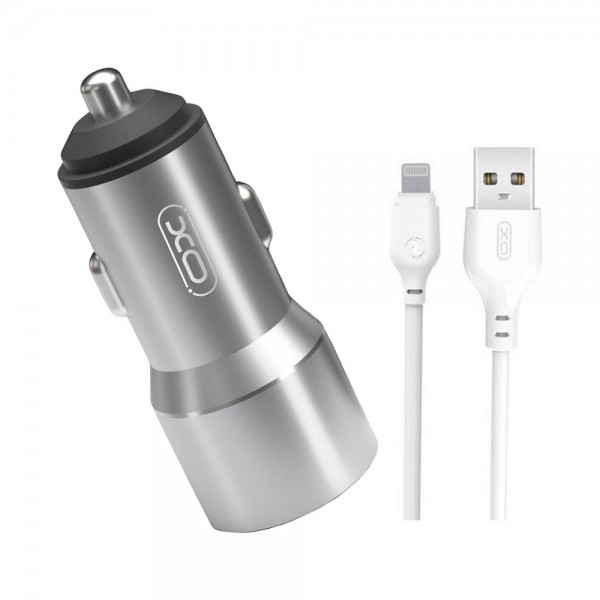 Автомобільний зарядний пристрій XO TZ09 (2USB, 2.4A) Gray (6920680873517) + кабель Lightning