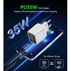 Мережевий зарядний пристрій Choetech (USB-C+USB-A) White (PD6052-EU-WH)
