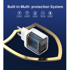 Мережевий зарядний пристрій Choetech (USB-C+USB-A) White (PD6052-EU-WH)