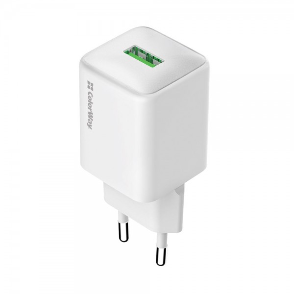 Мережевий зарядний пристрій ColorWay 1USB Quick Charge 3.0 (18W) V2 White (CW-CHS063Q-WT)