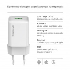 Мережевий зарядний пристрій ColorWay 1USB Quick Charge 3.0 (18W) V2 White (CW-CHS063Q-WT)