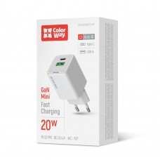 Мережевий зарядний пристрій ColorWay GaN Mini 20W PD Port PPS USB (Type-C PD + USB QC4.0) White (CW-CHS062PD-WT)